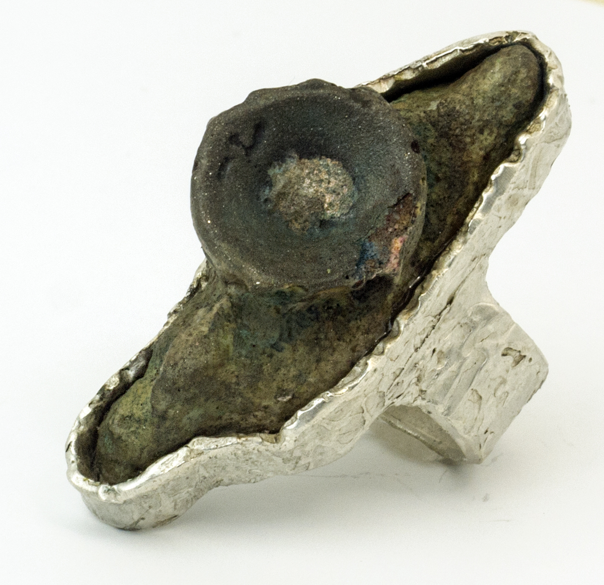 concrete fish bone fossil sterling silver ring